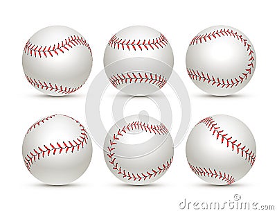 Baseball ball isolated white icon. Softball set vector base ball equipment illustration Vector Illustration