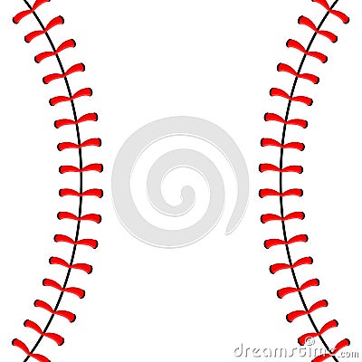 Baseball ball stitches, red lace seam isolated on background. Vector Illustration