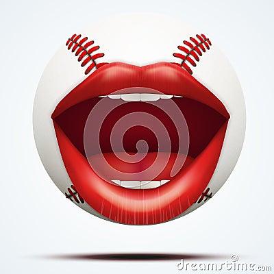 Baseball ball with a talking female mouth Vector Illustration