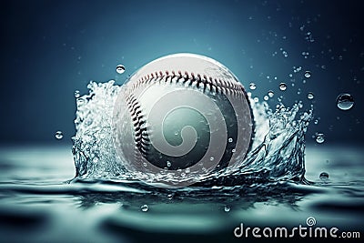 Baseball ball on water. Generative AI. Stock Photo