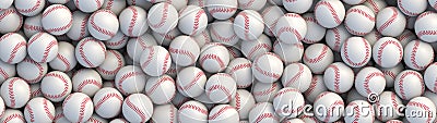 Baseball balls background with red stitching lying in a pile Vector Illustration