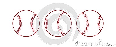 Baseball balls. Set of softballs. Outline and glyph softballs. Vector Illustration