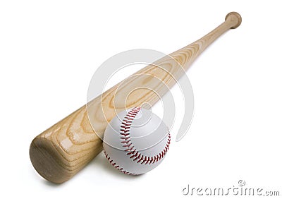 Baseball and baseball bat on white Stock Photo