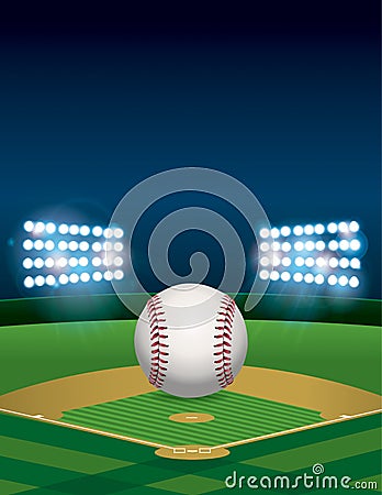 Baseball on Baseball Field Illustration Vector Illustration