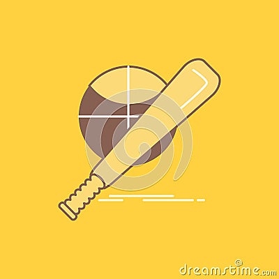 baseball, basket, ball, game, fun Flat Line Filled Icon. Beautiful Logo button over yellow background for UI and UX, website or Vector Illustration