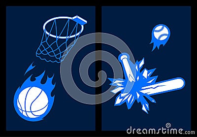 Baseball Basketball Grand Slam Dunk Vector Illustration