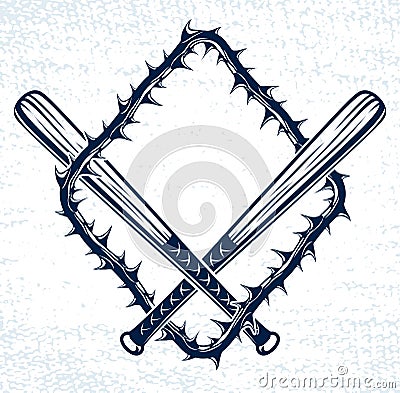 Baseball bats crossed vector criminal gang logo or sign. Vector Illustration