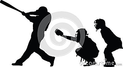 Baseball batter catcher and umpire Vector Illustration