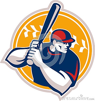 Baseball Batter Hitter Batting Side Retro Vector Illustration