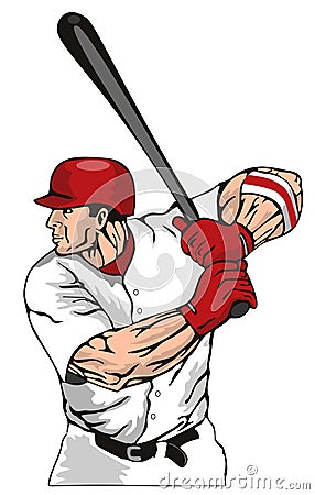 Baseball batter hitting ball Vector Illustration