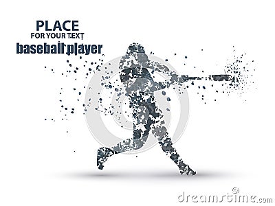 Baseball Batter Hitting Ball, particle divergent composition Vector Illustration