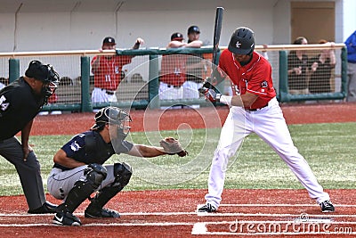 Baseball batter watches breaking ball Editorial Stock Photo