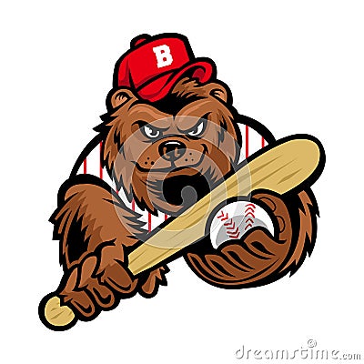 Baseball Bear Mascot Cartoon Illustration