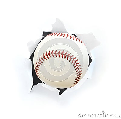 Baseball Bursting Though a Hole Stock Photo