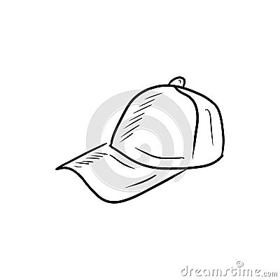 Baseball cap in black isolated on white background. Hand drawn sport hat sketch illustration in simple doodle engraved vintage Vector Illustration