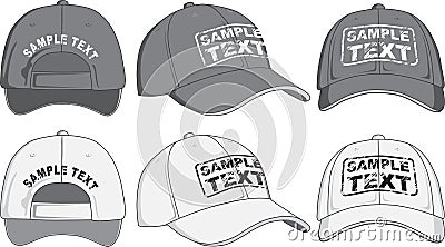 Baseball cap, front, back and side view. Vector Vector Illustration