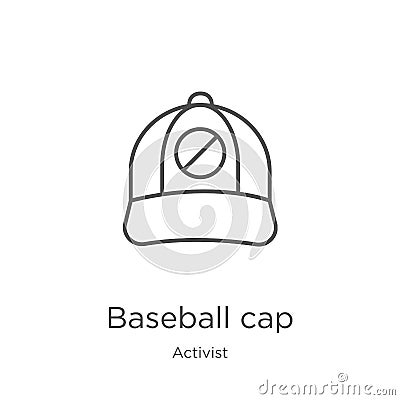 baseball cap icon vector from activist collection. Thin line baseball cap outline icon vector illustration. Outline, thin line Vector Illustration