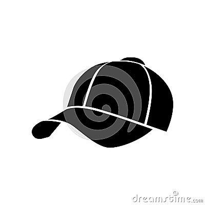 Baseball cap silhouette. Fashionable black hat with sun visor Vector Illustration