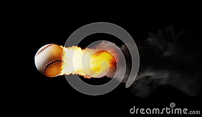 baseball close-up flying fast with fire and smoke. 3D illustration Cartoon Illustration