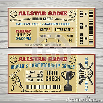 Baseball Competitions Tickets Vector Illustration