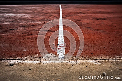 Baseball court with white line on the cement floor, vintage tone, Baseball on the Infield Chalk Line, AI Generated Stock Photo