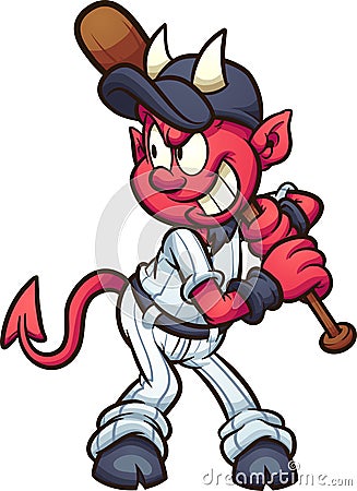 Baseball devil mascot with wooden bat Vector Illustration