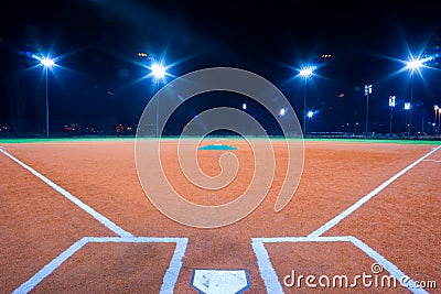 Baseball diamond at night Stock Photo