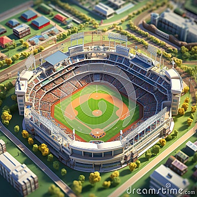 Baseball Diamonds baseball fields for games with pitchers batters excitement of baseball 3D isometric Stock Photo