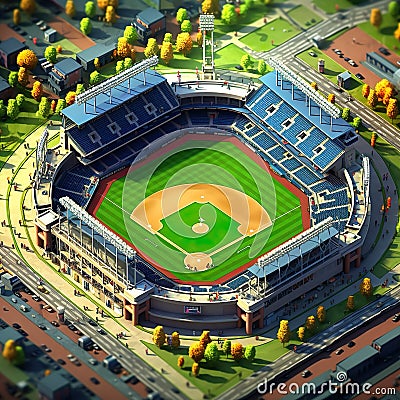 Baseball Diamonds baseball fields for games with pitchers batters excitement of baseball 3D isometric Stock Photo