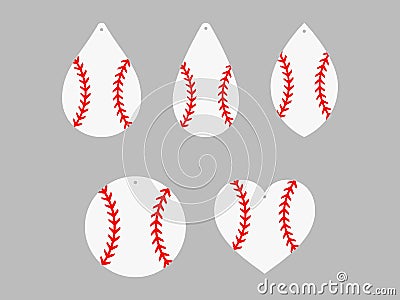 Baseball earrings. Softball. Baseball lace. Sport ball leather earring templates. Vector Vector Illustration