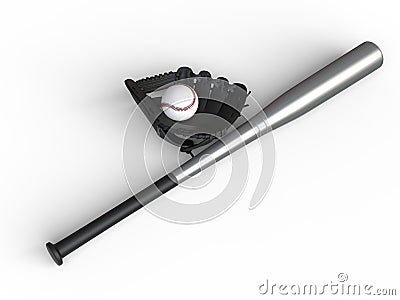 Baseball equipment - black glove - metal bat Stock Photo