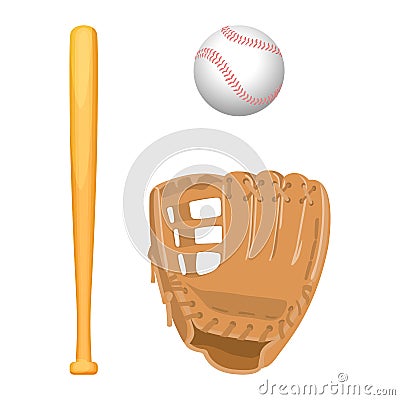 Baseball equipment colorful vector flat set on white Vector Illustration