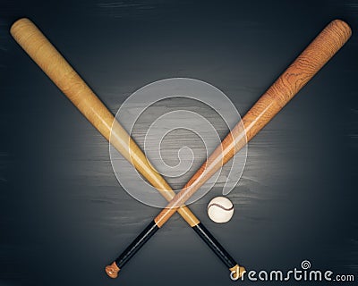 Baseball equipment on dark wooden table Stock Photo