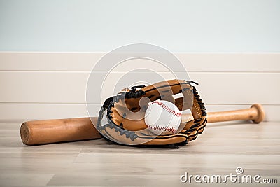 An Baseball Equipment On Floor Stock Photo