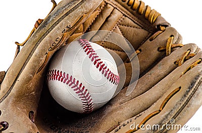 Baseball game mitt and ball Stock Photo