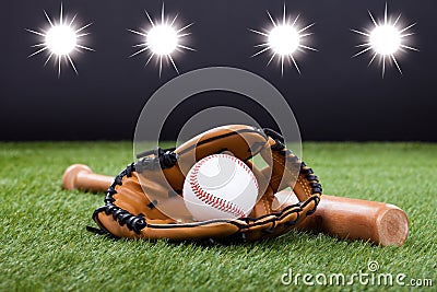 Baseball Glove With Baseball And Bat Stock Photo