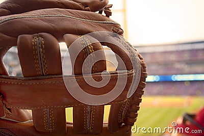 Baseball Glove at Baseball Game for Foul Ball Stock Photo