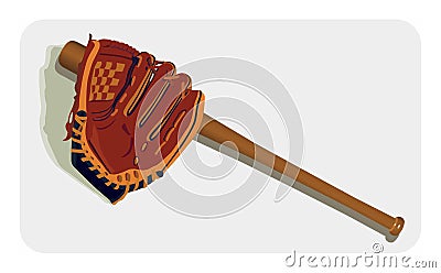 Baseball Glove and Bat Vector Illustration