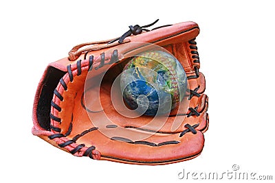 Baseball gloves and ball, earth sign ,including elements furnish Stock Photo