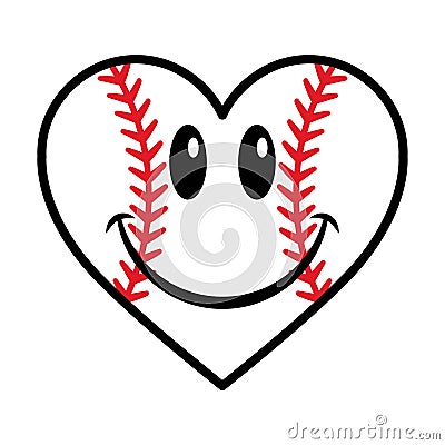 Baseball heart happy face on the white background. Isolated illustration Cartoon Illustration