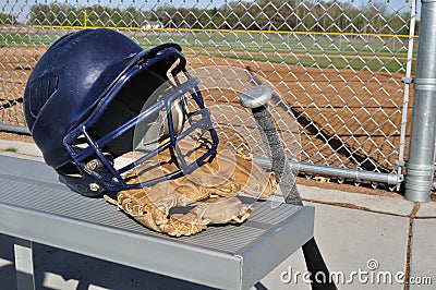 Baseball Helmet, Bat, and Glove Stock Photo