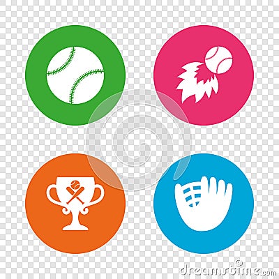 Baseball icons. Ball with glove and bat symbols. Vector Illustration