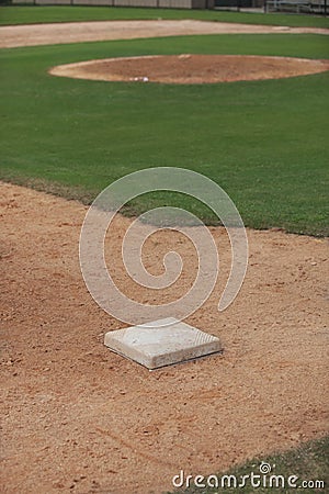 Baseball infield showing third base and pitcher`s mound Stock Photo