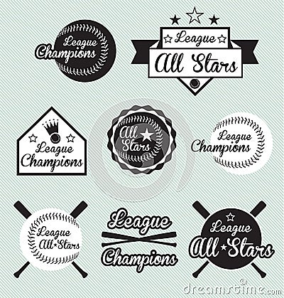 Baseball League Champion and All Star Labels Vector Illustration