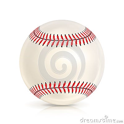 Baseball Leather Ball Close-up Isolated On White. Realistic Baseball Icon. Vector Illustration Vector Illustration