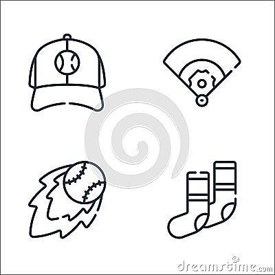 baseball line icons. linear set. quality vector line set such as socks, fireball, baseball field Vector Illustration