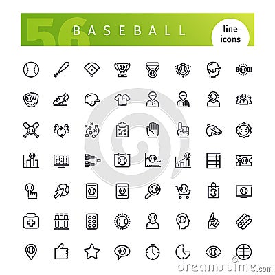 Baseball Line Icons Set Vector Illustration