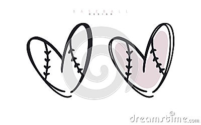 Baseball love. Heart for Valentine`s Day. Sports vector illustration. Logo for poster design, print for t-shirts. Vector Illustration