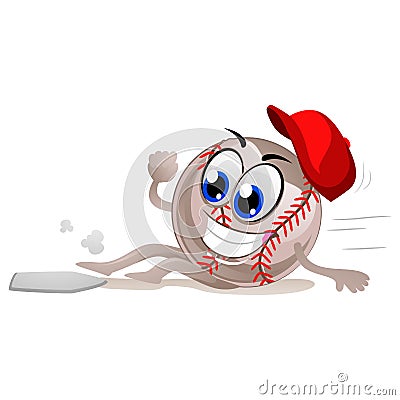 Baseball Mascot Sliding to Base Plate Vector Illustration
