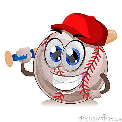 Baseball Mascot wearing Cap and Holding Bat Vector Illustration
